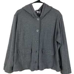 Links hooded jacket women's sz 14 grey heather large buttons casual wear pockets